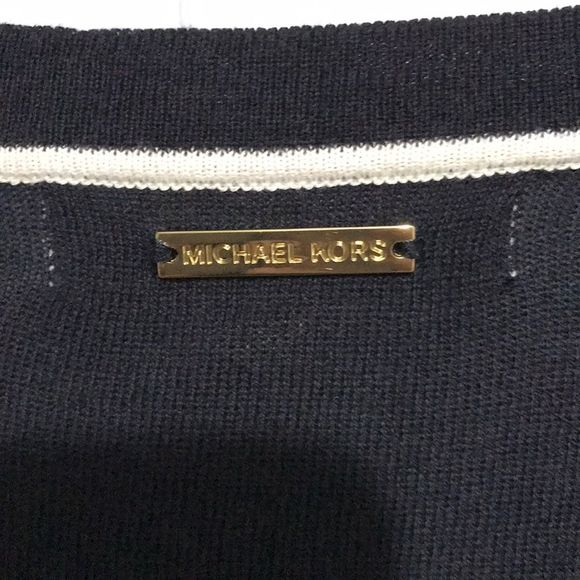 Michael Kors Blue & White Trim V-Neck Sweater - Picture 4 of 4